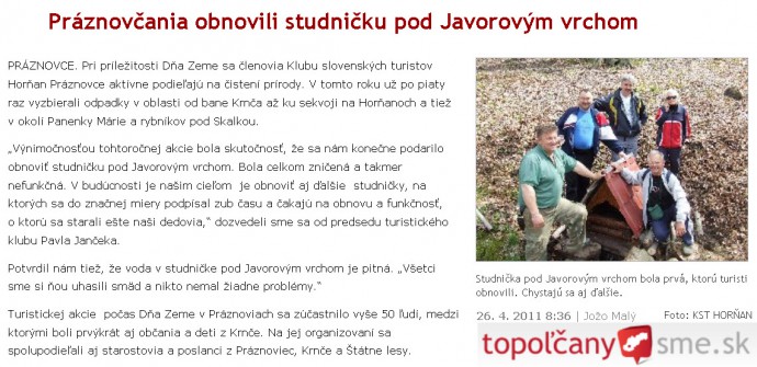 Práznovčania obnovili studničku pod Javorovým vrchom